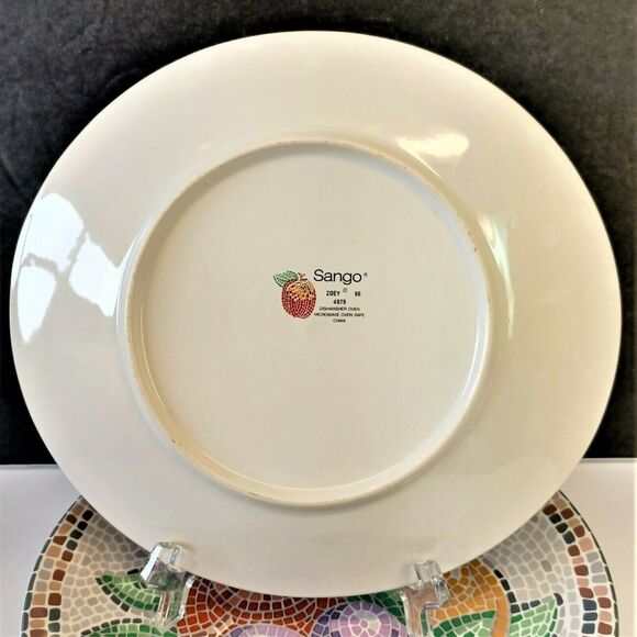 Set/4 Sango Zoey 8-3/8" Oval Salad Plates Roman Mosaic Tile Style 1996-2001 VTG - Picture 4 of 5